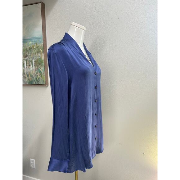 Soft Surroundings Roxanna Cupro Purple Crinkle Long Sleeve Button-Up Shirt Sz L - Picture 4 of 11